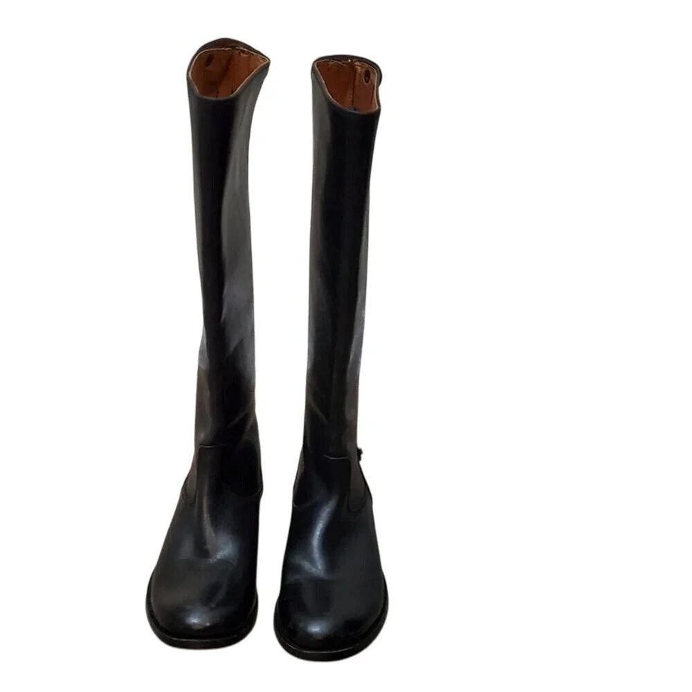Frye Equestrian Riding Boots Tall Black Leather Classic Minimalist Style Women's